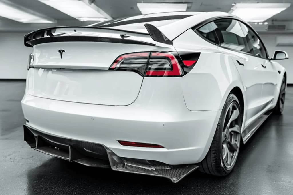 Back of white Tesla